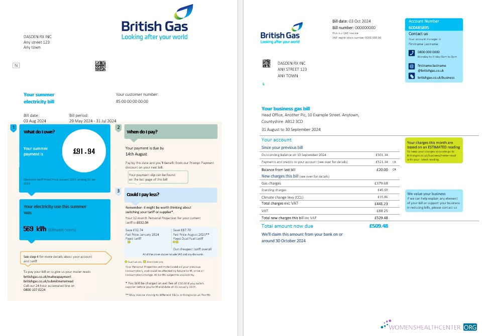Download United Kingdom British Gas business utility bill PSD template Photoshop template